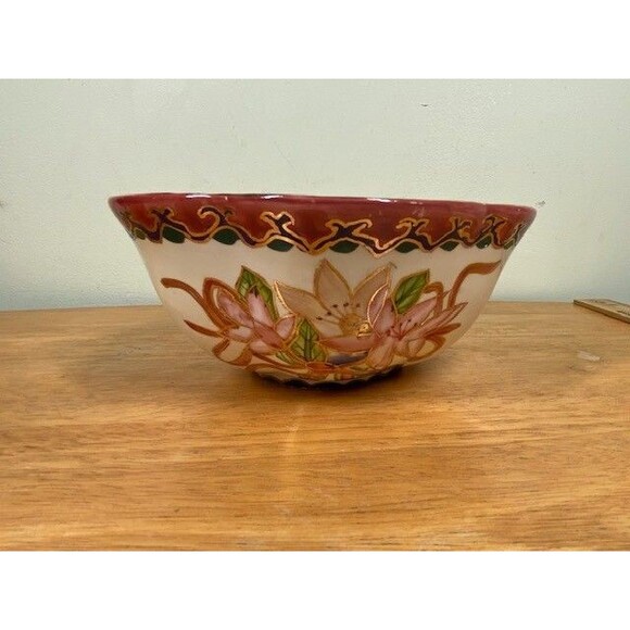 Jacks & Perkins Decorative Ceramic Hand Painted Scalloped Rim Bowl with Flowers - Picture 9 of 14